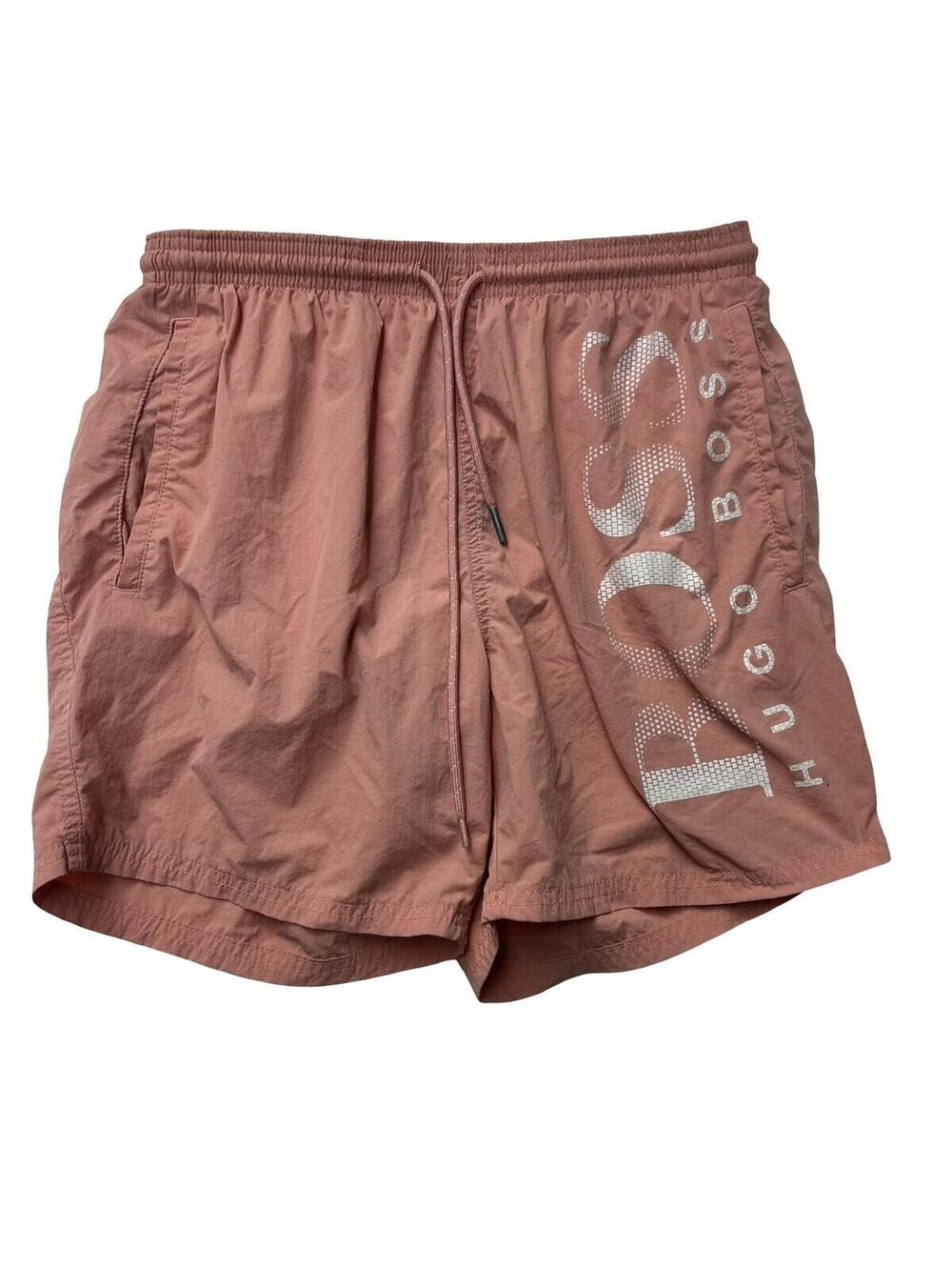 Hugo Boss Men’s Swim Trunks Medium Pink Salmon Logo Swim Shorts Beach Swimwear
